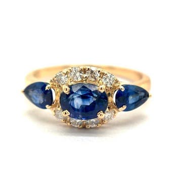 Ring - 14 karaat Geel goud - 2.47ct. tw. Saffier - Diamant, Nieuw