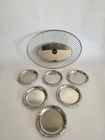 Alessi - Fruitmand (7) - Met glasonderzetters - Staal -, Antiek en Kunst