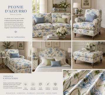 Peonie d’Azzurro - katoen satijn - Textiel - 280 cm - 260 m