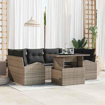 vidaXL Tuin Sofa Set 7 st Grijs poly rattan, Verzenden, Nieuw, Rotan, 7 zitplaatsen