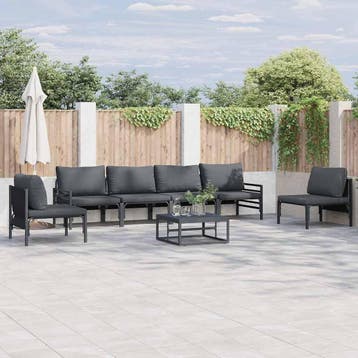 vidaXL Tuinbankenset 6 st Zwart Staal, Verzenden, Nieuw, Rvs, 6 zitplaatsen