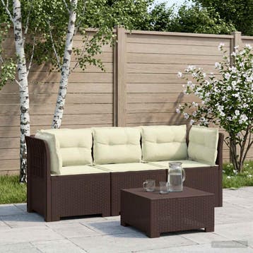 vidaXL 3-zits tuinbank met kussens in rattanlook PP Bruin, Verzenden, Nieuw