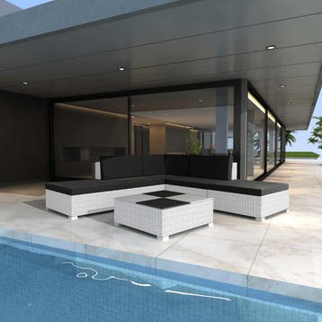 vidaXL 6-delige Loungeset met kussens poly rattan wit, Verzenden, Nieuw, 6 zitplaatsen, Loungeset