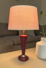 Tafellamp - Design Lamp met Rode Voet en Beige Lampenkap -