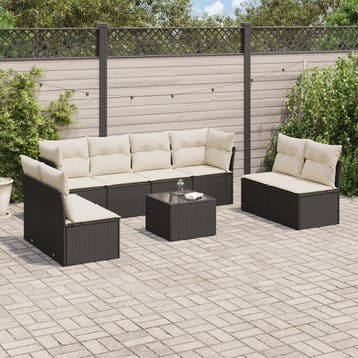 vidaXL 9-delige Loungeset met kussens poly rattan zwart, Verzenden, Nieuw, Loungeset