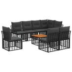 vidaXL Buiten bankenset 9 pcs Zwart en Donkergrijs Polyester, Tuin en Terras, Tuinsets en Loungesets, Verzenden, Nieuw, Rotan