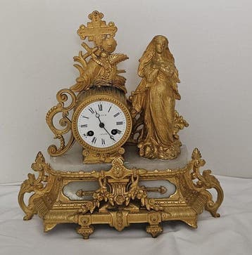 Figurale pendule - Philippe H.Mourey - - Carrara marmer -, Antiek en Kunst