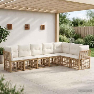 vidaXL Buiten bankenset Naturel Polyester, Verzenden, Nieuw, Rotan