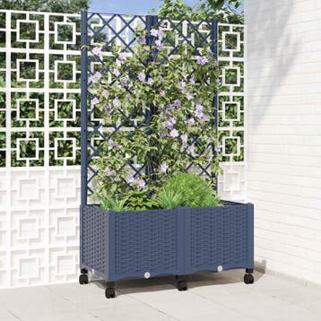 vidaXL Tuinplantbak met schutting en wielen Blauw Grijs PP, Verzenden, Nieuw, Minder dan 60 cm, 60 cm of meer
