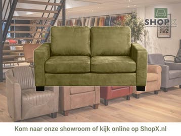 Leren bank Energy - 2 zits - Kenia Olive (olijf) - Poten, 150 tot 200 cm, Nieuw, Ophalen of Verzenden, Rechte bank