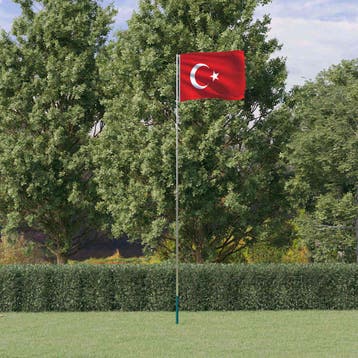 vidaXL Vlag met vlaggenmast Turkije 5,5 m aluminium, Verzenden, Nieuw