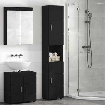 vidaXL Badkamerkastenset TULUM Zwart 37 x 31,5 x 203 cm, Verzenden, Nieuw