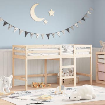 vidaXL Kinderhoogslaper met ladder 90x190 cm massief, 90 cm, Eenpersoons, Bruin, Verzenden