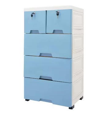 Moderne 6-Laden Ladekast – Wit en Blauw, PP Materiaal, Verzenden, Nieuw