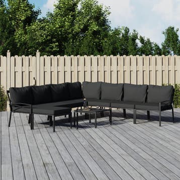 vidaXL 9-delige Loungeset met kussens staal grijs, Verzenden, Nieuw, Rvs, Loungeset
