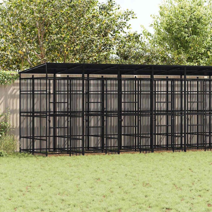 vidaXL Hondenkennel met dak 18,43 m² staal, Dieren en Toebehoren, Honden-accessoires, Nieuw, Verzenden
