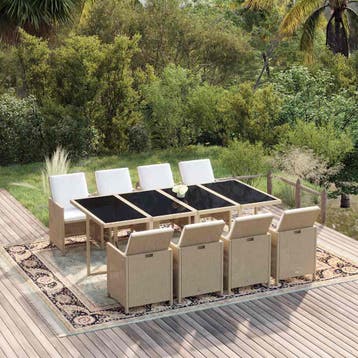 vidaXL 9-delige Tuinset met kussens poly rattan beige, Tuin en Terras, Tuinsets en Loungesets, Verzenden, Nieuw, Tuinset