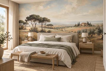 Fotobehang landschap – Italiaanse sfeer met dennen, Verzenden, Fotobehang