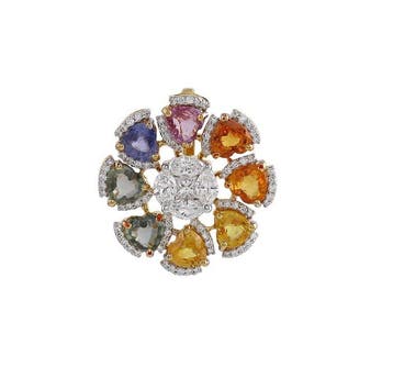 Hanger - 18 karaat Geel goud - 3.17ct. tw. Saffier - Diamant