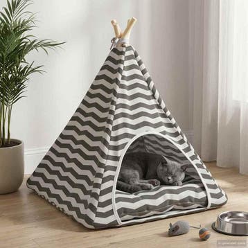 vidaXL Dieren teepee met kussen Wit en Grijs 60 x 60 x 70 cm, Verzenden, Nieuw