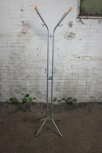 Staande kapstok zilvergrijs 8 haken houten knoppen zo goed, Verzenden, Gebruikt, Overige materialen