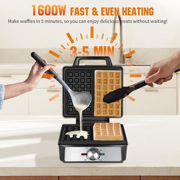 Wafelijzer - Wafelmaker - 2 Wafels - 1600W - RVS - Aigostar, Verzenden, Zo goed als nieuw