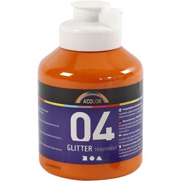 Acrylverf met glitters, oranje, 500 ml/ 1 fles, Nieuw