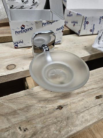 Pentagono zeephouder chroom / mat glas, Ophalen of Verzenden, Nieuw, Chroom, Bad