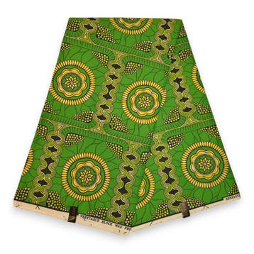 Afrikaanse wax print stof - Groen Geel Sunburst Garden - Pol, Ophalen of Verzenden, Nieuw
