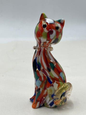 Beeldje - Campanella Livio gatto in murrine foglia oro 24 kt