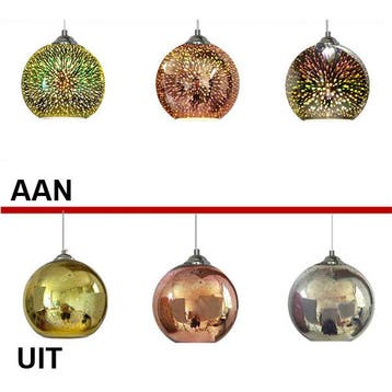 LED Hanglamp 3D - Quanta - Ovaal - Chroom Glas - E27, Huis en Inrichting, Lampen | Hanglampen, Ophalen of Verzenden, Nieuw, Glas