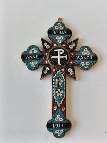 Kruis - Jubileum Rome Heilige Jaar 1900 - micromosaïek op
