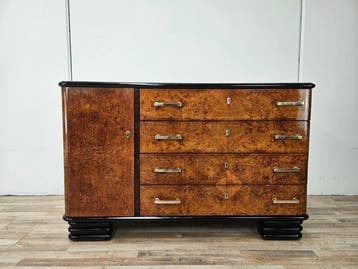 Credenza - Art Deco-dressoir in radica en gelakt hout met, Antiek en Kunst, Antiek | Meubels | Stoelen en Banken