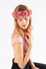 Bloemenkrans Haar Rozenkrans Oudroze Roze Bloemen Haarband D, Ophalen of Verzenden, Nieuw, Carnaval, Accessoires