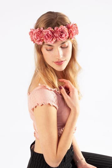 KIMU® Bloemenkrans Haar Rozenkrans Oudroze Roze Bloemen Haar, Kleding | Dames, Carnavalskleding en Feestkleding, Ophalen of Verzenden