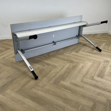 Haworth verstelbaar bureau met kabelgoot 200x80 cm, licht, Gebruikt, In hoogte verstelbaar, Ophalen of Verzenden