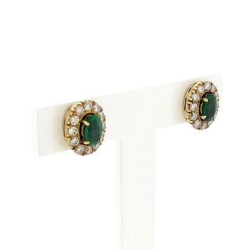 Gouden oorstekers met smaragd en diamanten; 0,48 ct., Sieraden, Tassen en Uiterlijk, Gebruikt, Ophalen of Verzenden, Met edelsteen