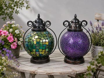Lamp (2) - glas en metaal, Antiek en Kunst