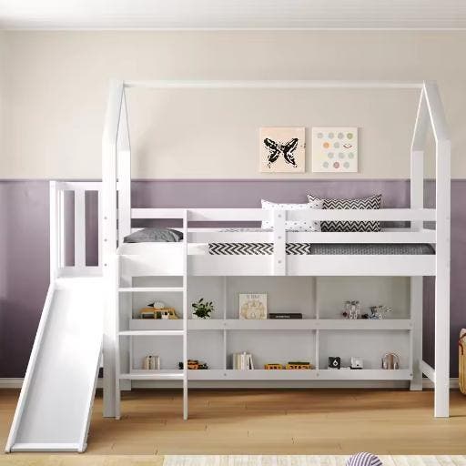 Eenpersoons Kinderbed 90x200 cm Met Glijbaan en Opslag, Huis en Inrichting, Slaapkamer | Bedden, Nieuw, Verzenden