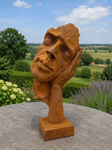 Beeld,  THE THINKING FACE  - 29 cm - Gietijzer, Antiek en Kunst
