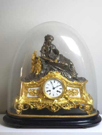 Antieke Louis Hottot Pendule onder Stolp Japy 1850, Ophalen