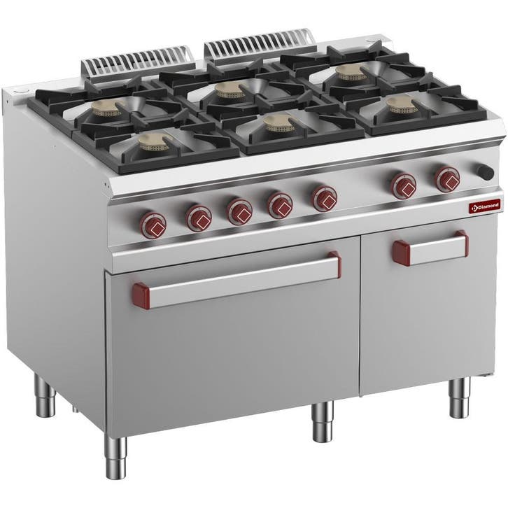 Diamond gasfornuis 6 branders, gasoven GN 2/1, neutrale kast, Zakelijke goederen, Horeca | Keukenapparatuur, Verzenden