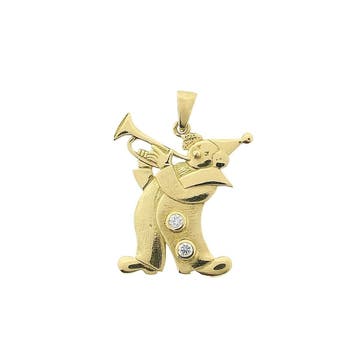 Gouden hanger van een clown met zirconia (Hanger of bedel), Ophalen of Verzenden, Gebruikt, Goud, Overige merken