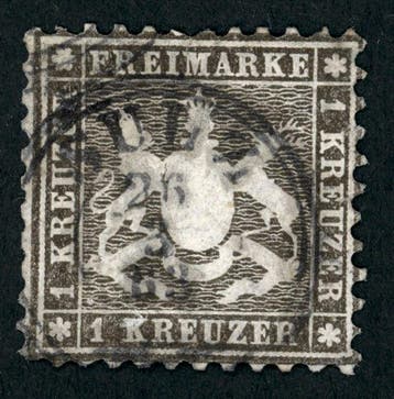 Württemberg 1862 - betere 1 Kr. donkerbruin gestempeld met, Postzegels en Munten, Gestempeld