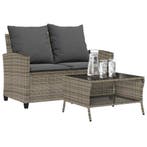 vidaXL Tuinbank 2-zits met kussens & tafel poly rattan grijs, Verzenden, Nieuw
