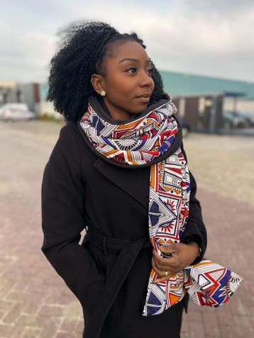 Warme Sjaal met Afrikaanse print Unisex - Kente Mud / wit, Kleding | Dames, Ophalen of Verzenden, Nieuw