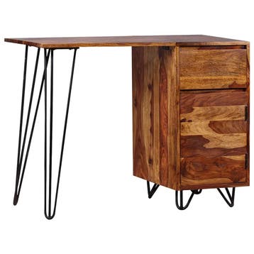 vidaXL Schrijftafel met 1 lade en 1 kastje massief, Verzenden, Nieuw