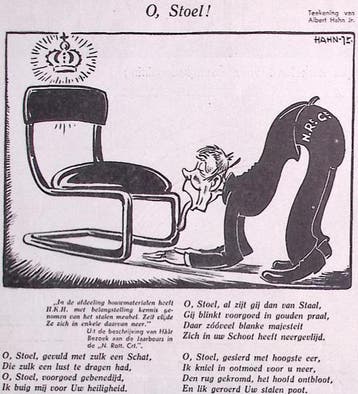 Man likt stoel op spotprent (lijst optie, Lithos), Verzenden