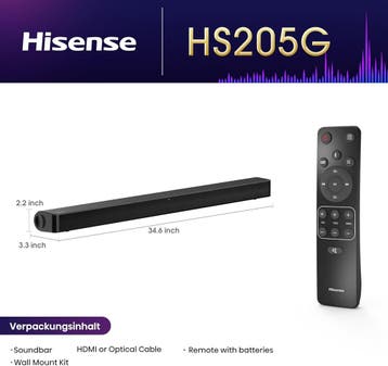 Hisense HS205G 2.0-kanaals soundbar, 120 watt, DTS Virtual:, Verzenden, Zo goed als nieuw