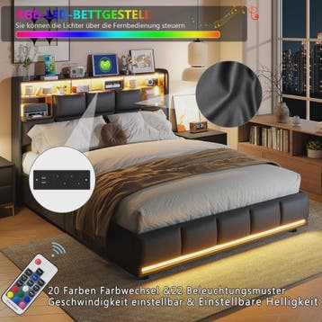 Luxe Gestoffeerd Bed met Hydraulische Opbergruimte, LED Verl, Verzenden, Nieuw